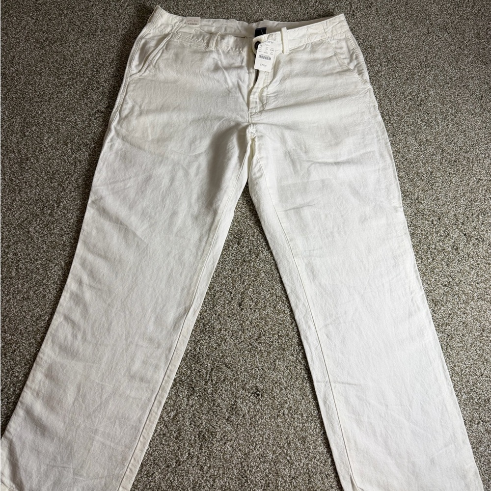 J. Crew White Linen-Cotton Pants 34x30